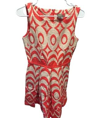 Taylor Coral & Cream Textured Sleeveless Dress